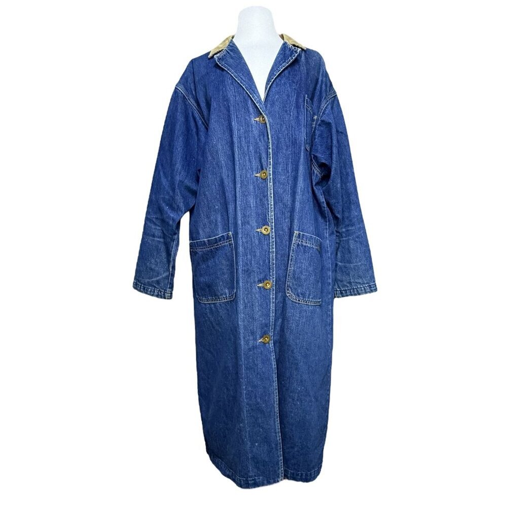 Lee Jeans Vintage Denim Trench Coat Size Large Button Front 3 pocket